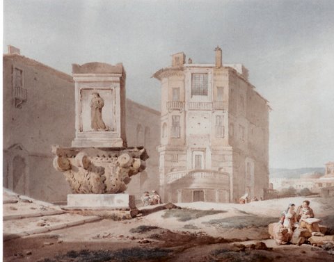 Anne Claude Thiénon (1772 - 1846), Aquarell, 17 x 20,5 cm, signiert links unten, rückseitig bezeichnet “Das Haus des Claude Lorrain in Rom“