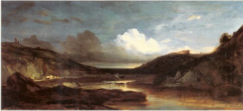 Jules Dupré (1811 – 1889) „ Landschaft“, Öl auf Leinwand, 20 x 41 cm - signiert rechts unten und 1833 datiert